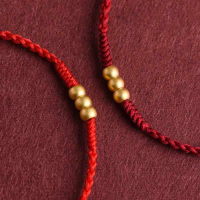 Buddha Stones999ゴールド ミニ 3ビーズデザイン ハンドメイド 幸運ロープブレスレット アンクレット - image 4