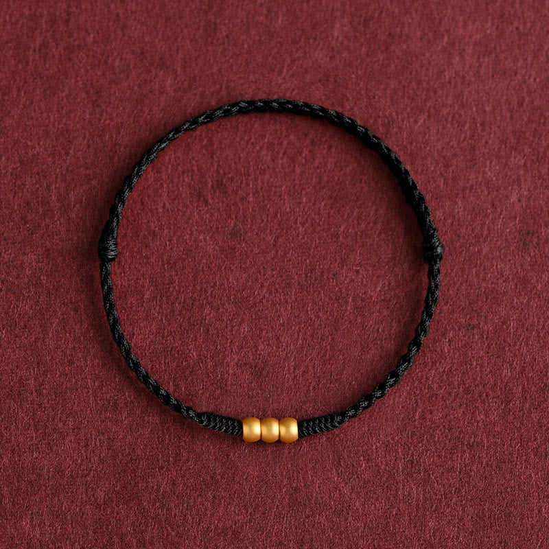 Buddha Stones999ゴールド ミニ 3ビーズデザイン ハンドメイド 幸運ロープブレスレット アンクレット