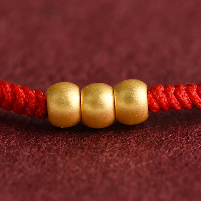Buddha Stones999ゴールド ミニ 3ビーズデザイン ハンドメイド 幸運ロープブレスレット アンクレット
