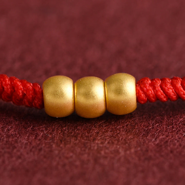 Buddha Stones999ゴールド ミニ 3ビーズデザイン ハンドメイド 幸運ロープブレスレット アンクレット