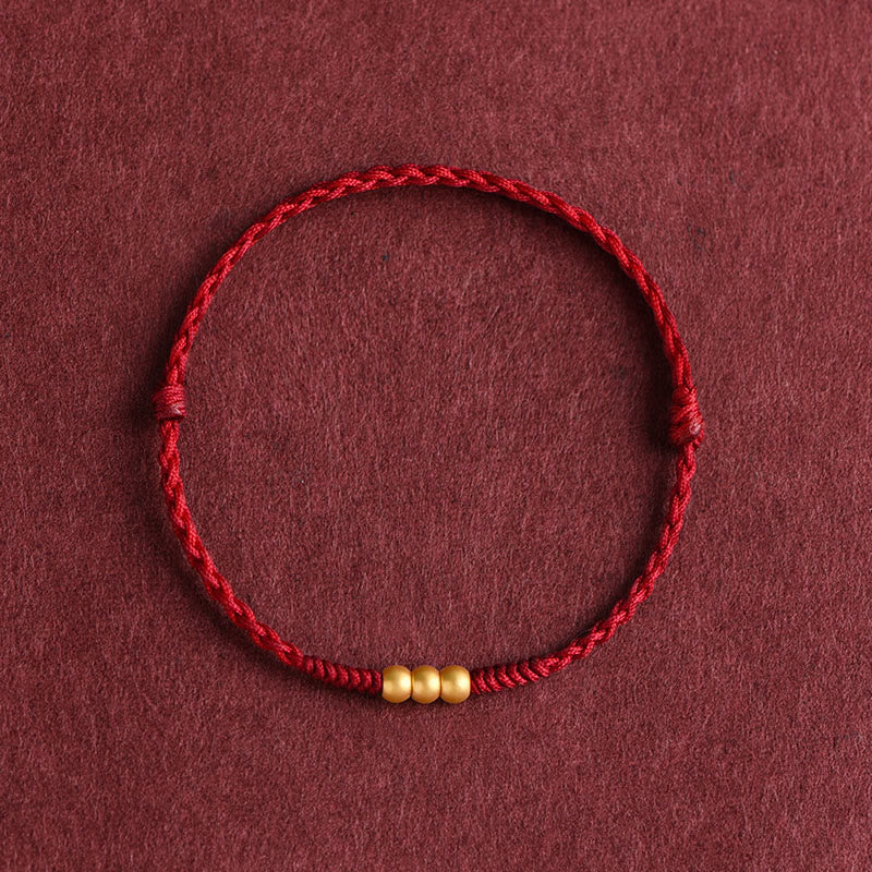 Buddha Stones999ゴールド ミニ 3ビーズデザイン ハンドメイド 幸運ロープブレスレット アンクレット - アンクレット（円周18～30cm） - ダークレッド - image 7