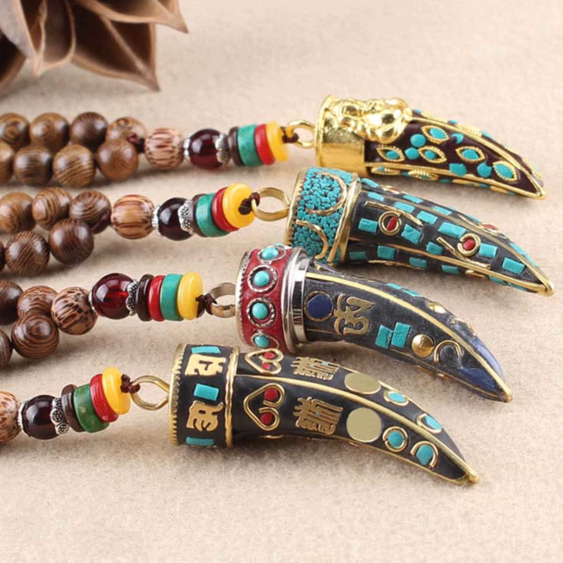 Buddha Stonesチベット ウェンジウッドオーム・マニ・パドメ・フムOM シンボル マントラ 角模様 守護ネックレス ペンダント - image 17