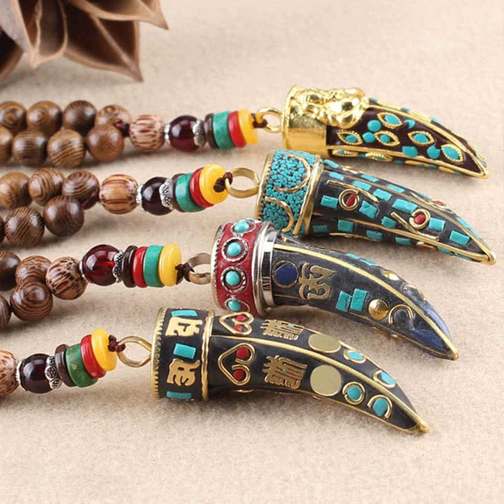 Buddha Stonesチベット ウェンジウッドオーム・マニ・パドメ・フムOM シンボル マントラ 角模様 守護ネックレス ペンダント - image 17