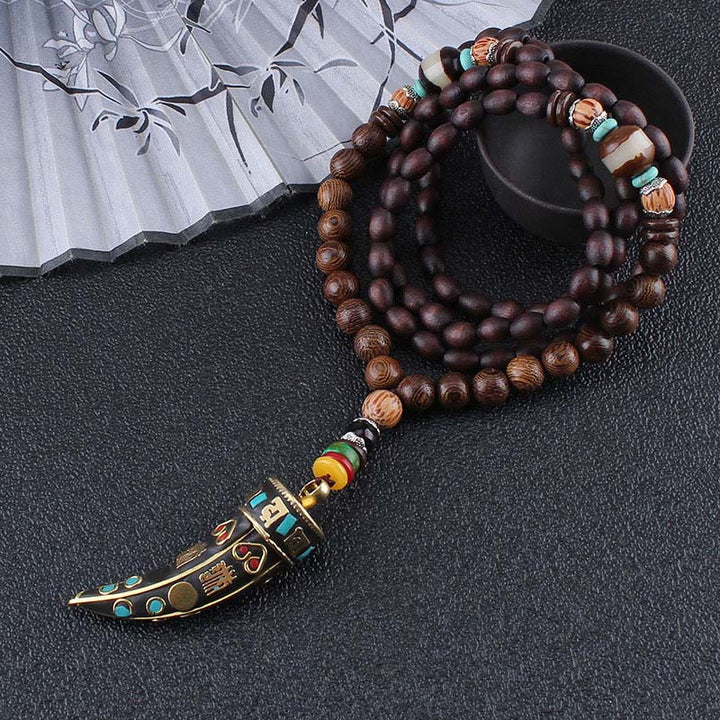 Buddha Stonesチベット ウェンジウッドオーム・マニ・パドメ・フムOM シンボル マントラ 角模様 守護ネックレス ペンダント - image 4