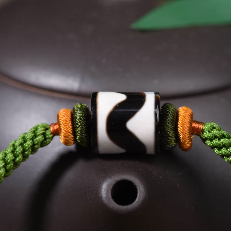 Buddha Stones手作りチベットDziビーズ保護編みグリーンロープブレスレット