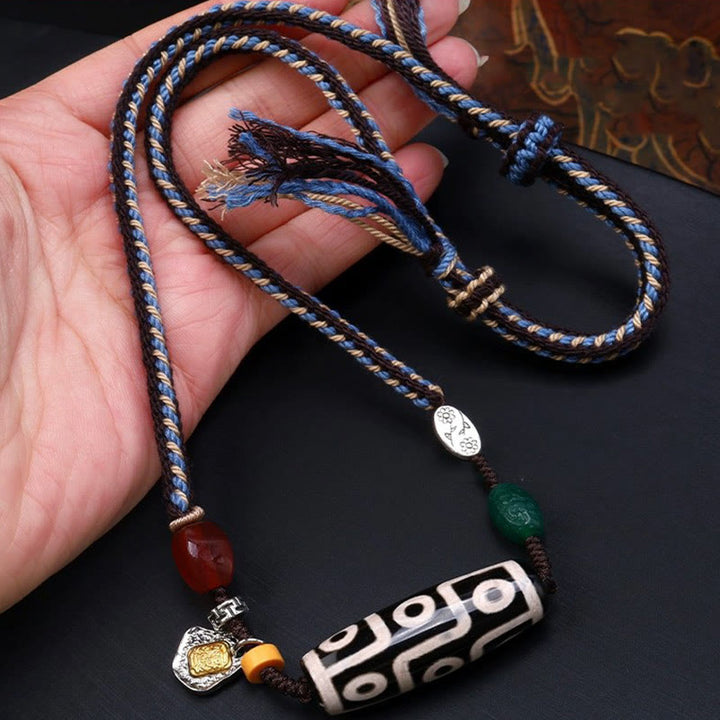 Buddha Stonesチベット九眼天珠守護編組ロープネックレスペンダント