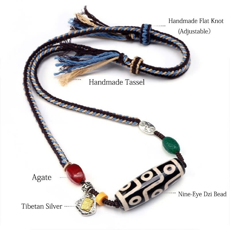 Buddha Stonesチベット九眼天珠守護編組ロープネックレスペンダント