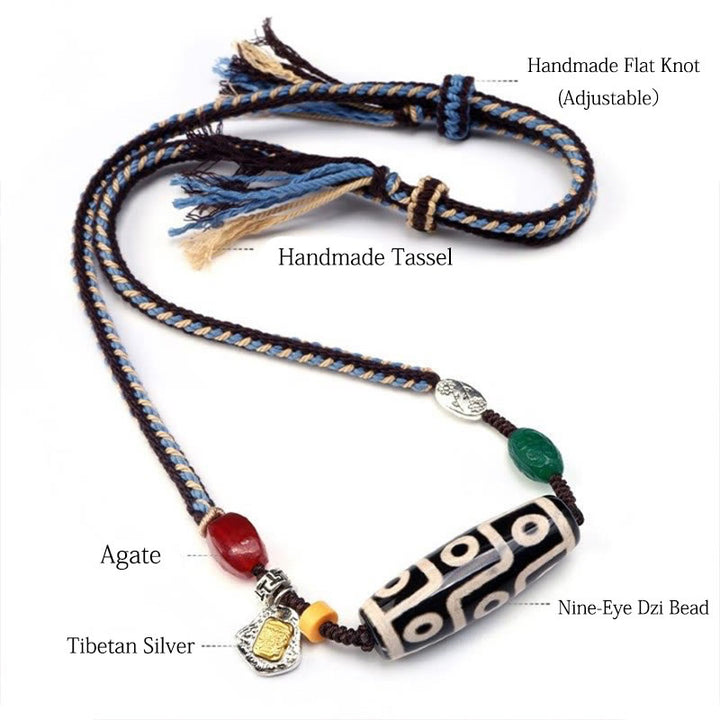 Buddha Stonesチベット九眼天珠守護編組ロープネックレスペンダント