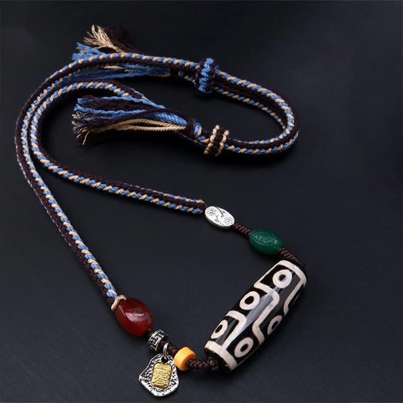Buddha Stonesチベット九眼天珠守護編組ロープネックレスペンダント