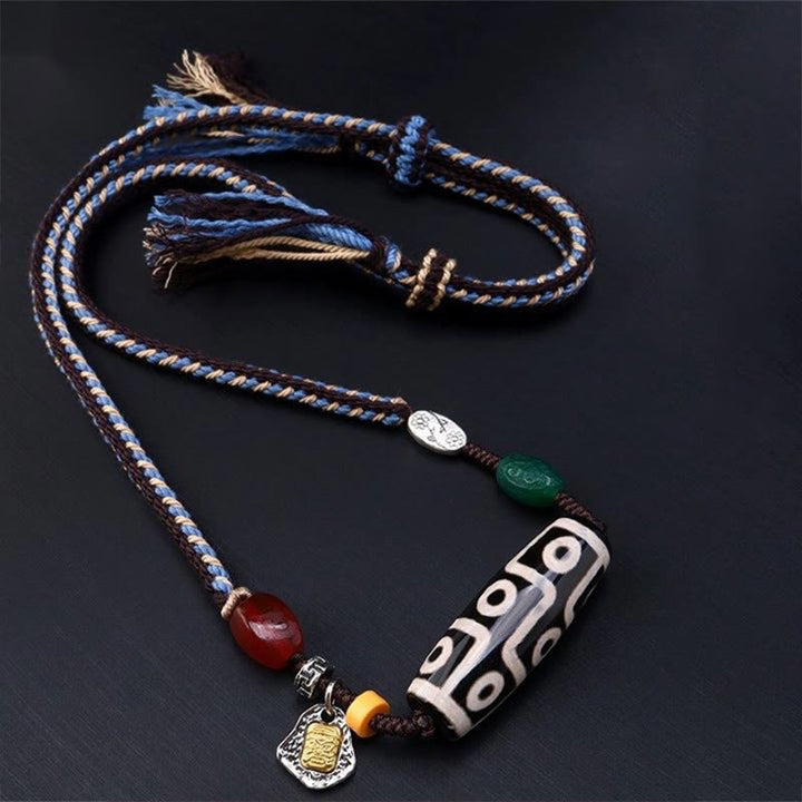 Buddha Stonesチベット九眼天珠守護編組ロープネックレスペンダント