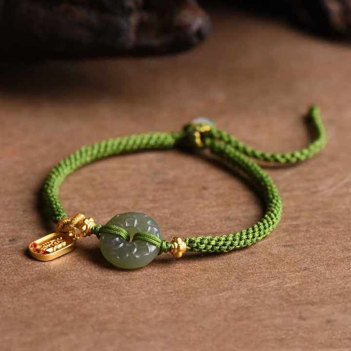 Buddha Stones翡翠 平和バックル グリーンロープブレスレット
