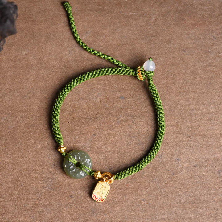 Buddha Stones翡翠 平和バックル グリーンロープブレスレット
