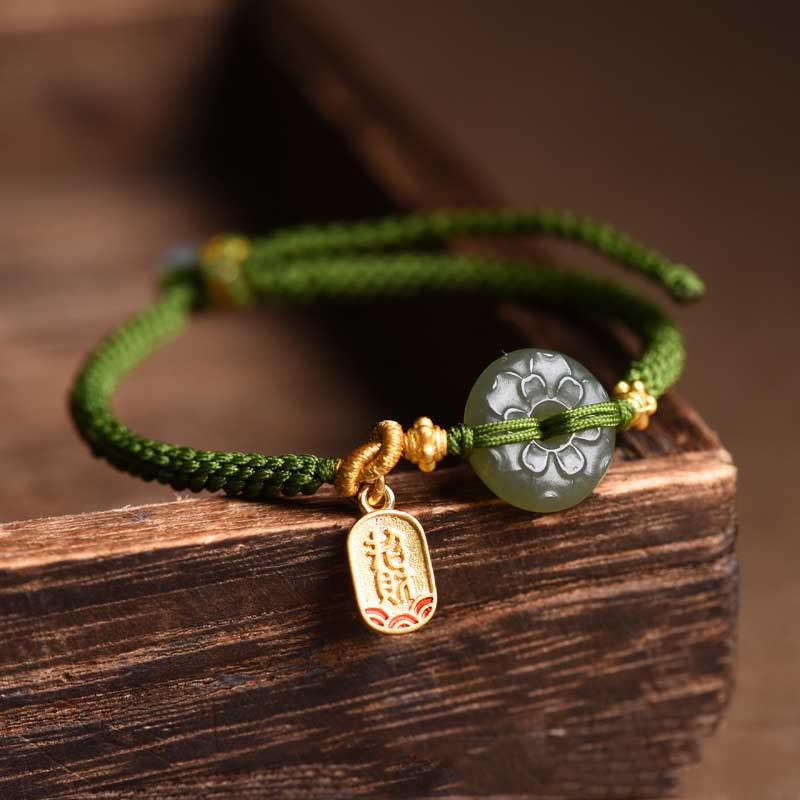 Buddha Stones翡翠 平和バックル グリーンロープブレスレット