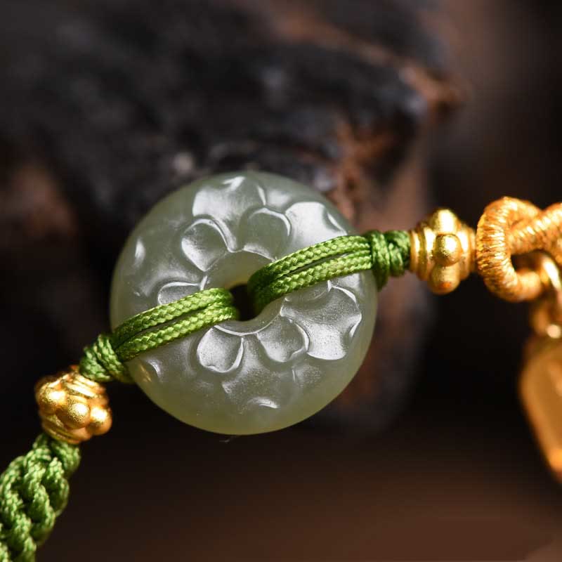 Buddha Stones翡翠 平和バックル グリーンロープブレスレット