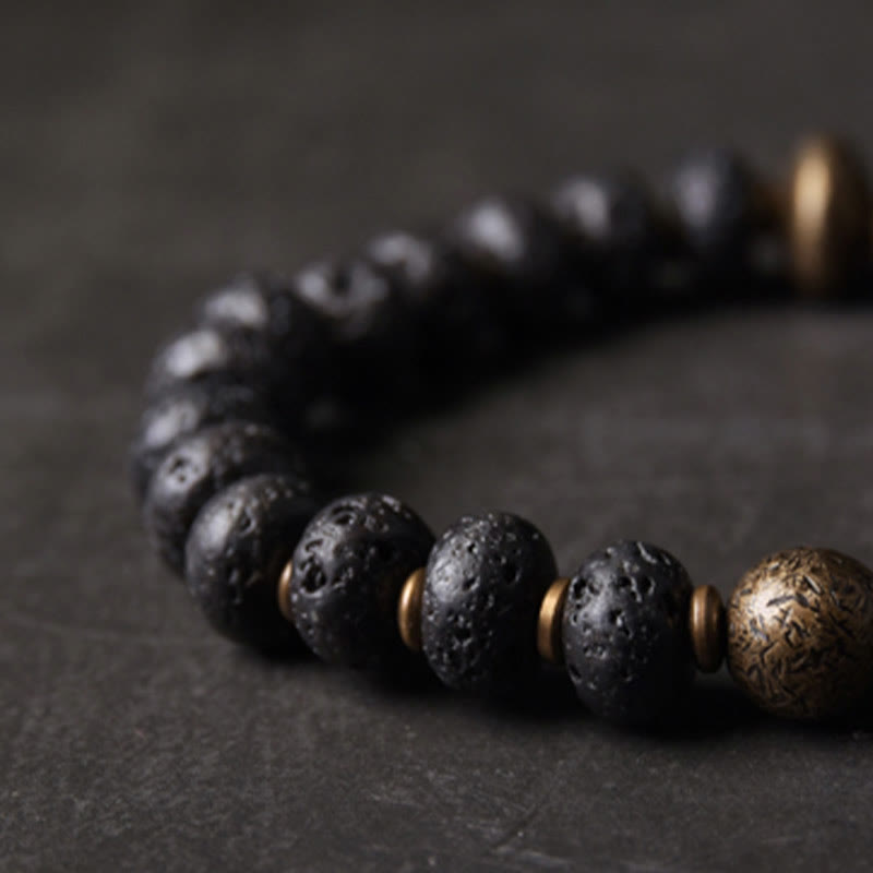 Buddha Stones溶岩ビーズ 負のエネルギーを吸収する銅ブレスレット