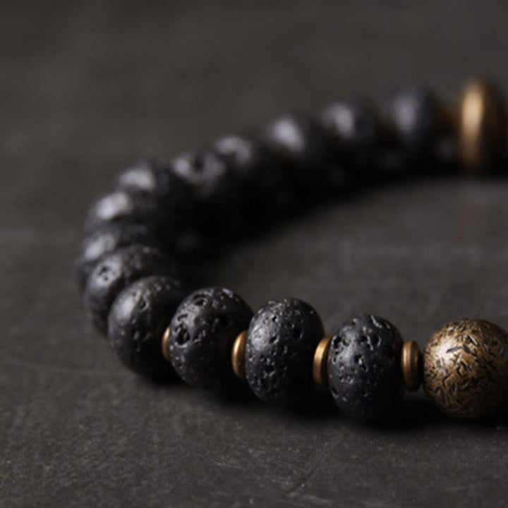 Buddha Stones溶岩ビーズ 負のエネルギーを吸収する銅ブレスレット