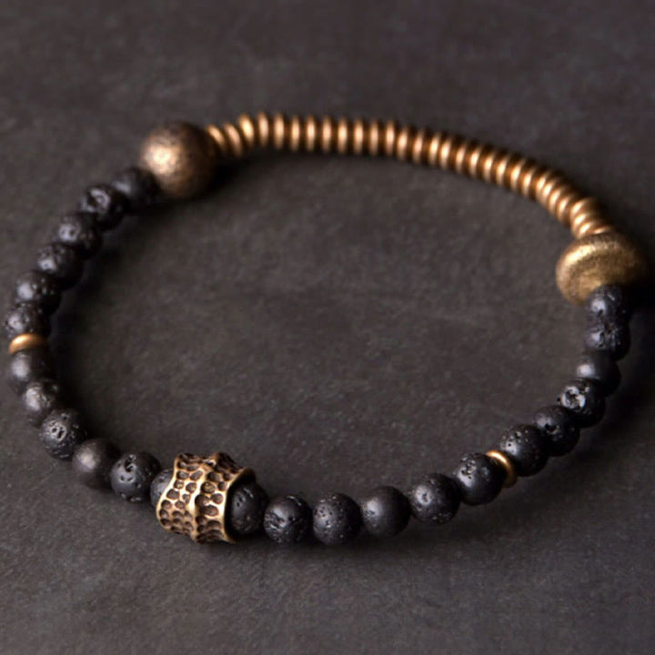 Buddha Stonesサポートヒーリング溶岩石ビーズ銅ブレスレット