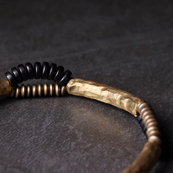 Buddha Stonesヴィンテージ 黒檀 木製 銅 幸運 富 ハンドメイド ブレスレット