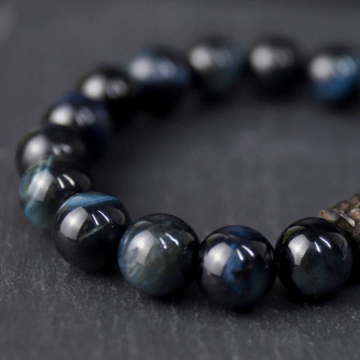 Buddha Stonesタイガーアイ 黒檀 木製ビーズ 落ち着いたブレスレット