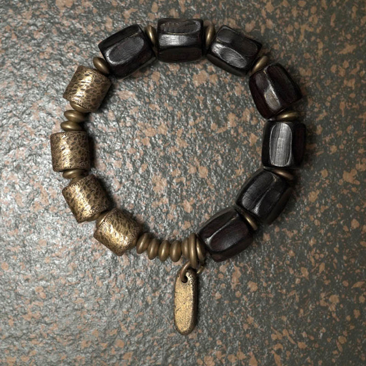 Buddha Stonesヴィンテージピース黒檀ウッド銅ビーズブレスレット