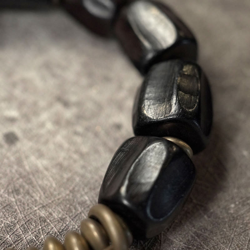 Buddha Stonesヴィンテージピース黒檀ウッド銅ビーズブレスレット