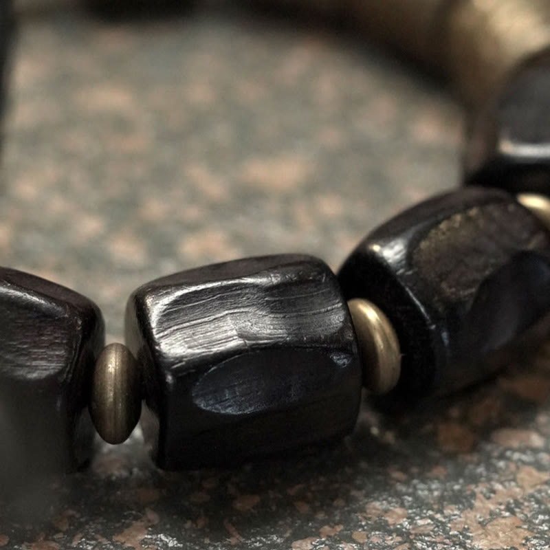 Buddha Stonesヴィンテージピース黒檀ウッド銅ビーズブレスレット