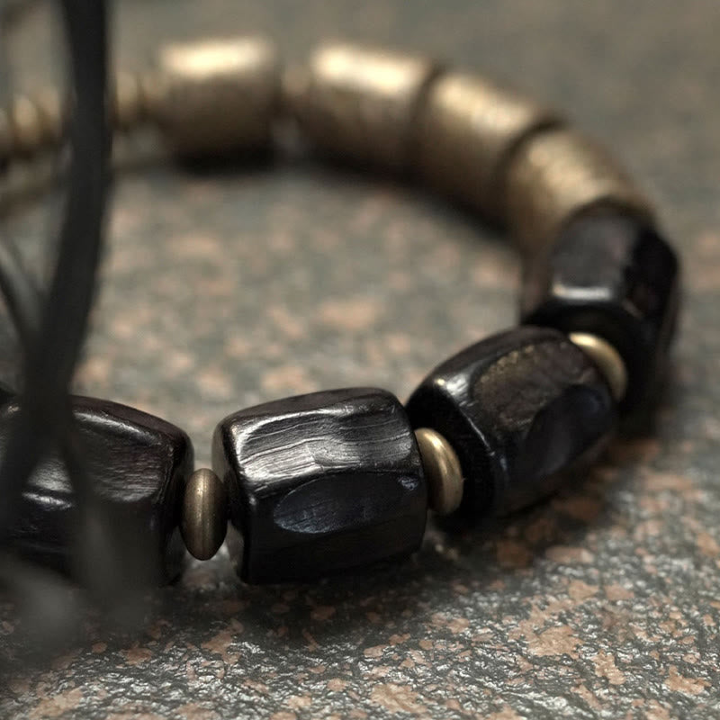 Buddha Stonesヴィンテージピース黒檀ウッド銅ビーズブレスレット