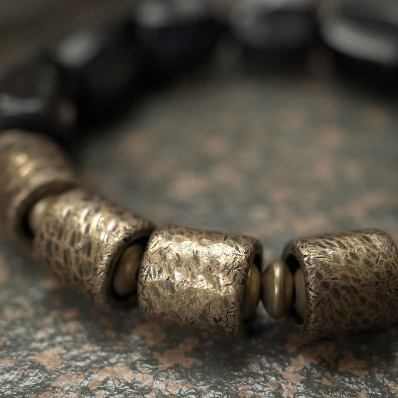 Buddha Stonesヴィンテージピース黒檀ウッド銅ビーズブレスレット