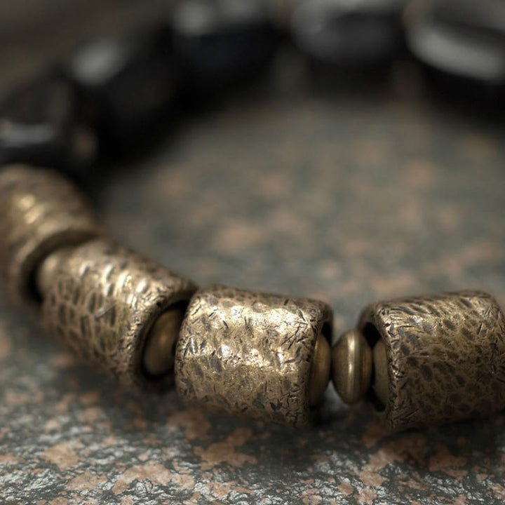 Buddha Stonesヴィンテージピース黒檀ウッド銅ビーズブレスレット