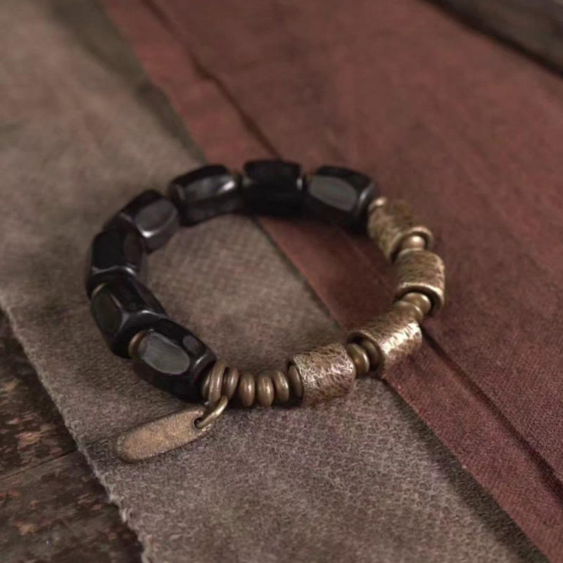 Buddha Stonesヴィンテージピース黒檀ウッド銅ビーズブレスレット