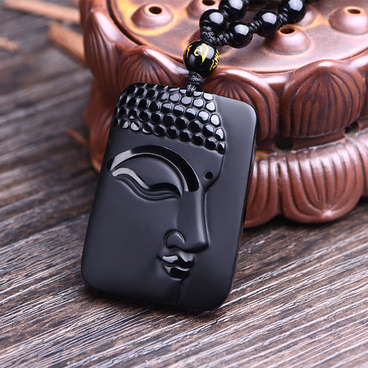 Buddha Stones天然黒曜石 仏陀の祈り 浄化 幸運 ペンダントネックレス - image 2