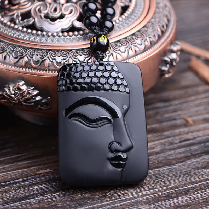 Buddha Stones天然黒曜石 仏陀の祈り 浄化 幸運 ペンダントネックレス - image 3