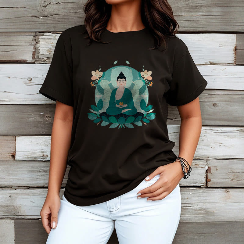 Buddha Stones目を閉じる グリーンリーフ仏陀Tシャツ - image 9