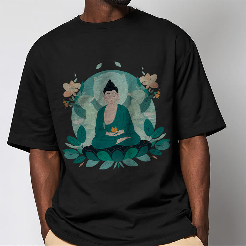 Buddha Stones目を閉じる グリーンリーフ仏陀Tシャツ - image 7