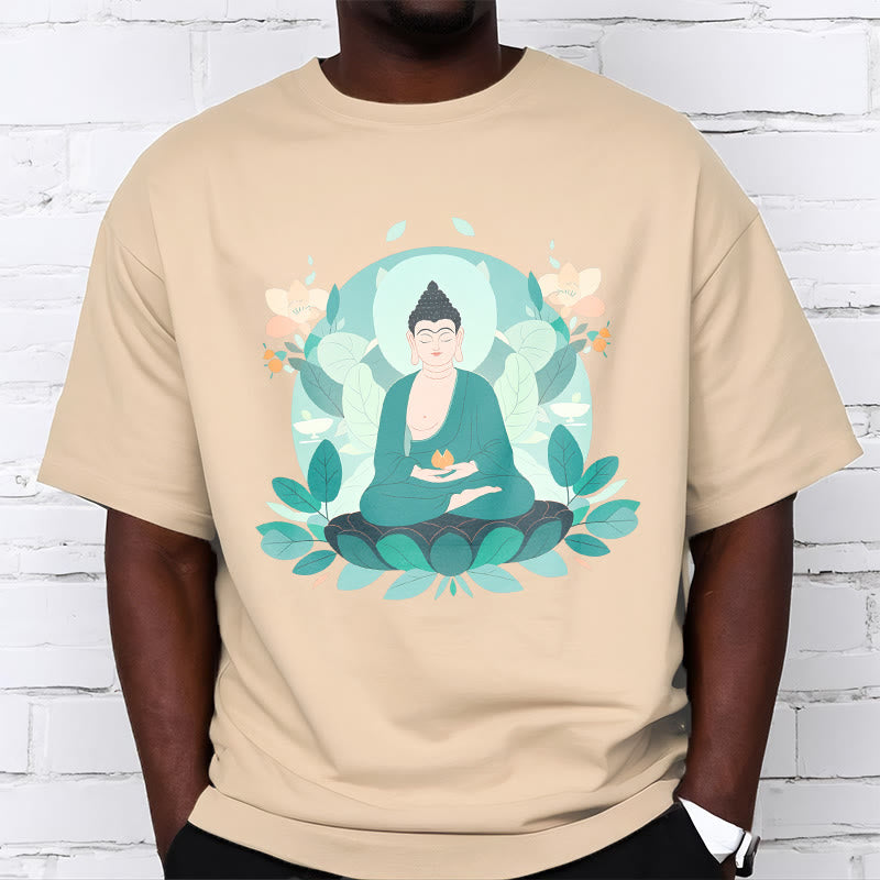 Buddha Stones目を閉じる グリーンリーフ仏陀Tシャツ - image 11