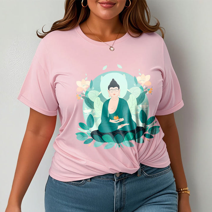 Buddha Stones目を閉じる グリーンリーフ仏陀Tシャツ - image 15