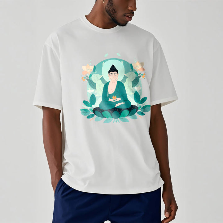 Buddha Stones目を閉じる グリーンリーフ仏陀Tシャツ - image 4