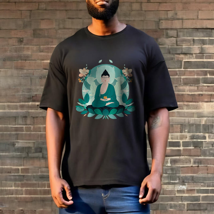 Buddha Stones目を閉じる グリーンリーフ仏陀Tシャツ - image 8