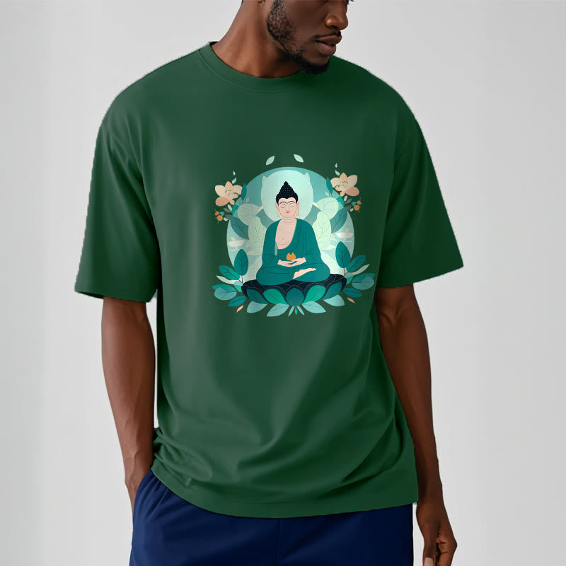 Buddha Stones目を閉じる グリーンリーフ仏陀Tシャツ - image 13
