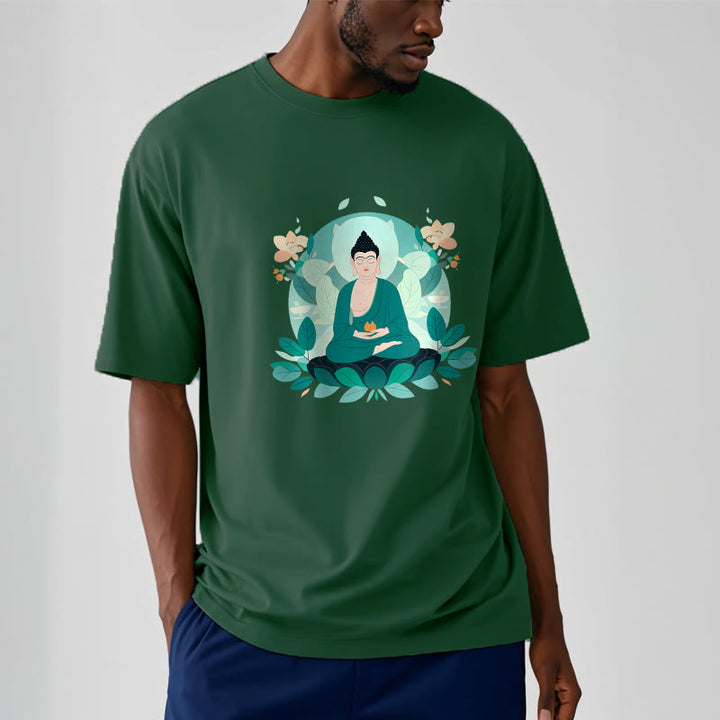 Buddha Stones目を閉じる グリーンリーフ仏陀Tシャツ - image 13