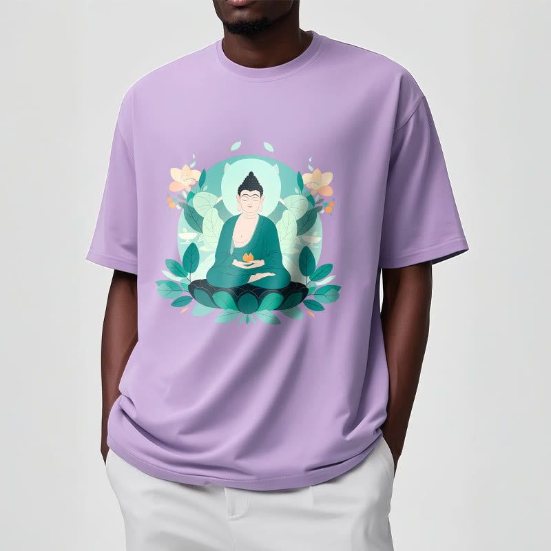 Buddha Stones目を閉じる グリーンリーフ仏陀Tシャツ - image 17