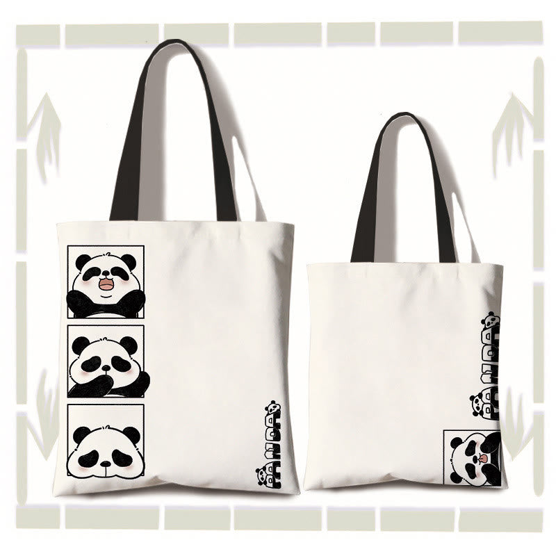 Buddha Stones大容量 ハンドメイド キャンバス かわいいパンダ 通勤 ショルダーバッグ ショッピングバッグ