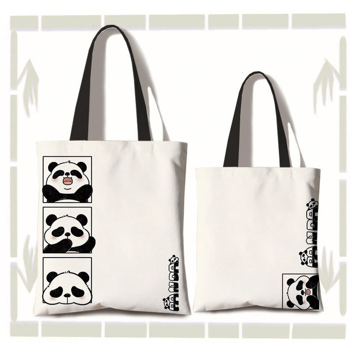 Buddha Stones大容量 ハンドメイド キャンバス かわいいパンダ 通勤 ショルダーバッグ ショッピングバッグ