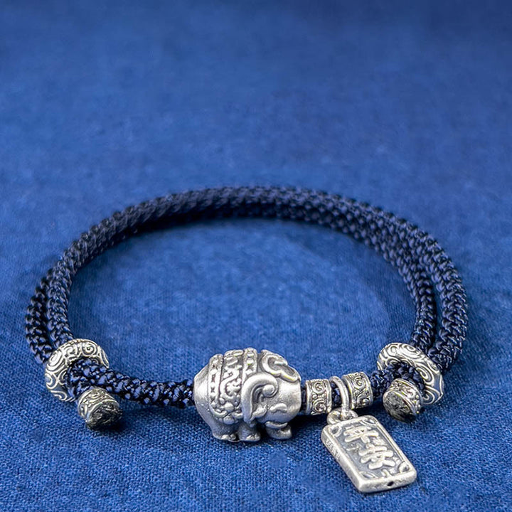 Buddha Stones925スターリングシルバー 象の安全と健康のお守り チャーム強さブレスレット