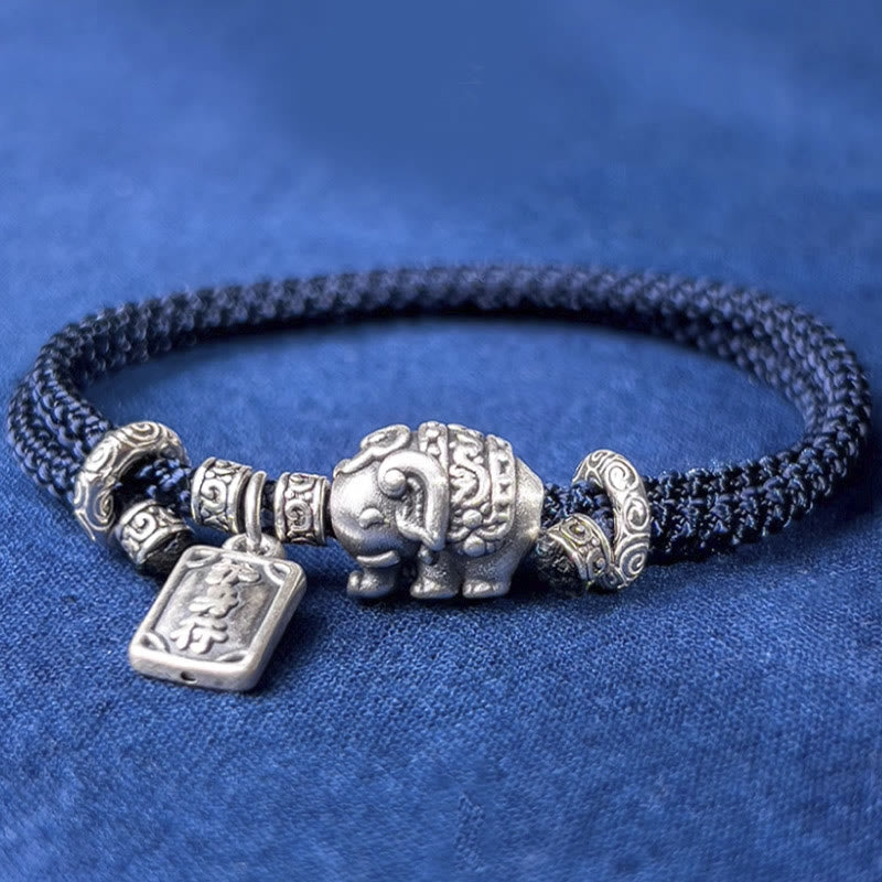 Buddha Stones925スターリングシルバー 象の安全と健康のお守り チャーム強さブレスレット