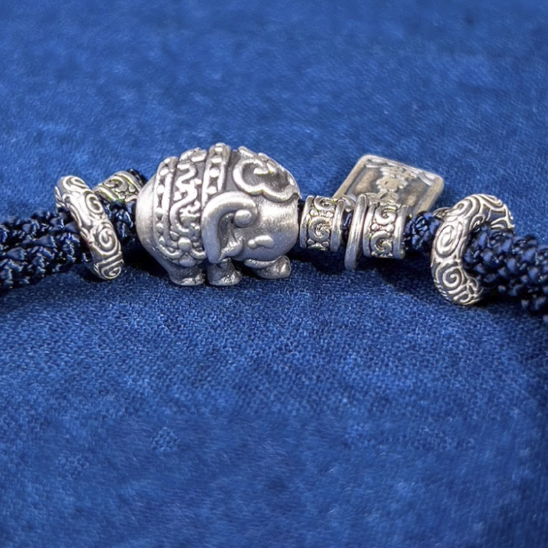 Buddha Stones925スターリングシルバー 象の安全と健康のお守り チャーム強さブレスレット