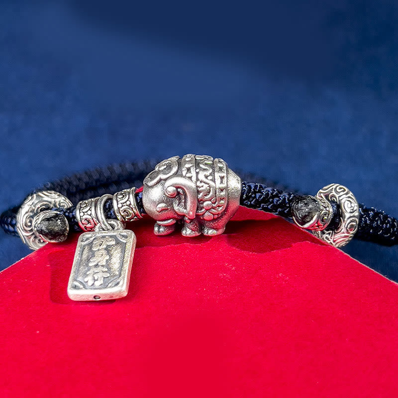 Buddha Stones925スターリングシルバー 象の安全と健康のお守り チャーム強さブレスレット