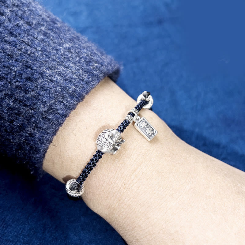 Buddha Stones925スターリングシルバー 象の安全と健康のお守り チャーム強さブレスレット