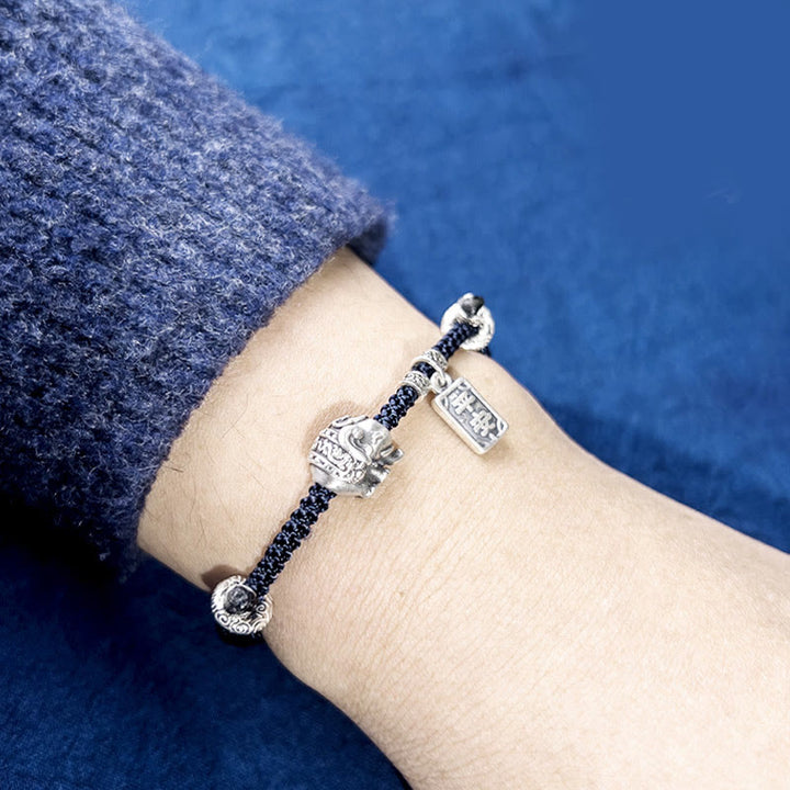Buddha Stones925スターリングシルバー 象の安全と健康のお守り チャーム強さブレスレット