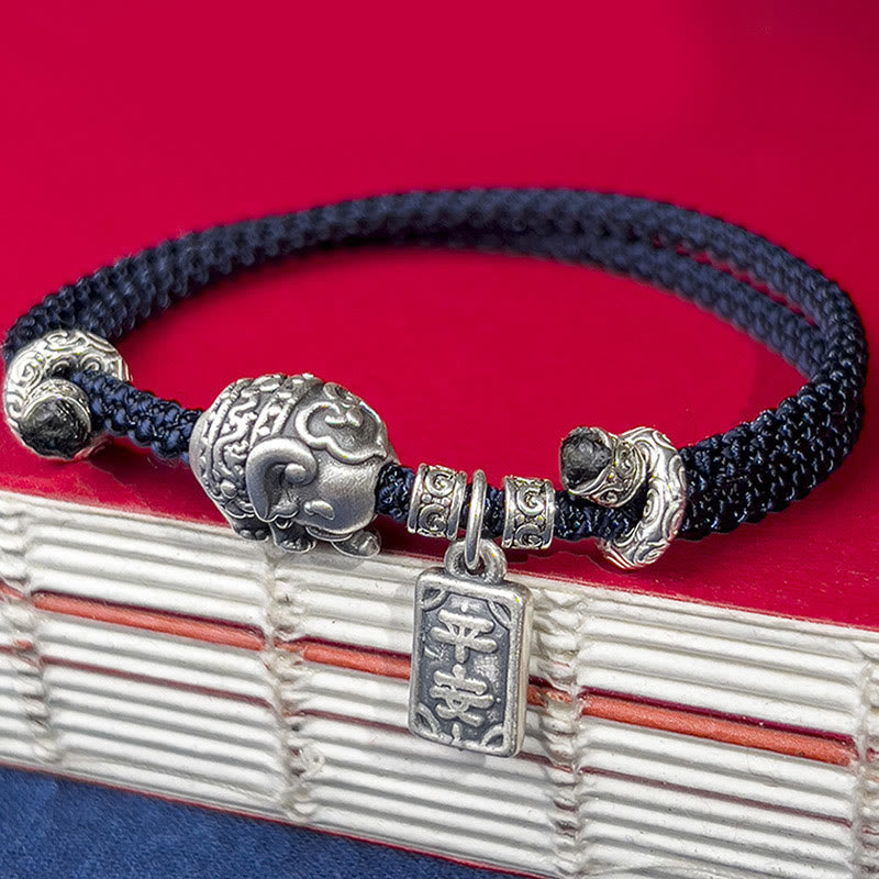 Buddha Stones925スターリングシルバー 象の安全と健康のお守り チャーム強さブレスレット